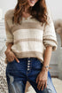 V-Neck Knitted Lantern Sleeve Pullover Sweater
